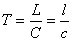 The period is the ratio of the wave lenght to the wave speed.